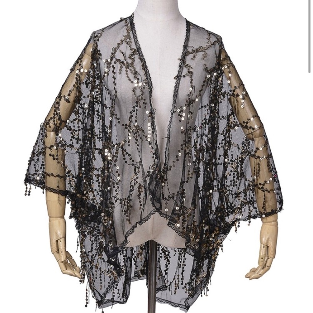 Black sequin kimono
